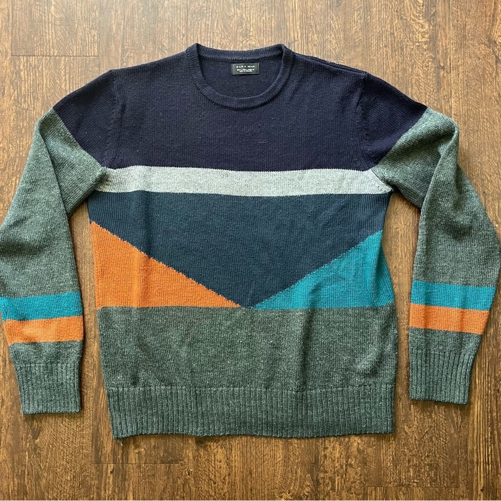Zara Multicolor Crewneck Sweater Sz L